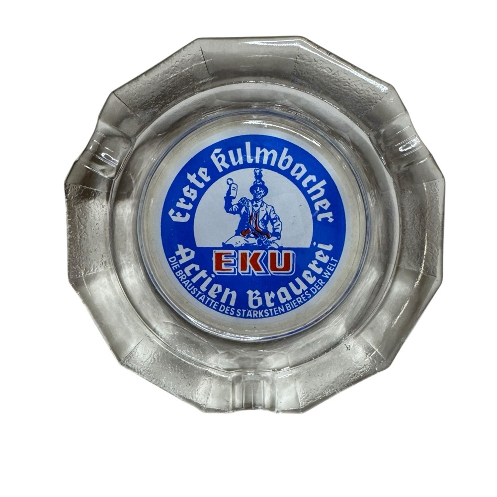Vintage Glass Heavy Ashtray EKU beer Kulmach Germany
